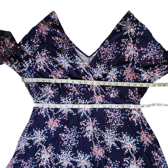 Motherhood Maternity Navy Blue Pink Polka Dot Short Sleeve V Neck Dress Sz XL - Picture 9 of 11